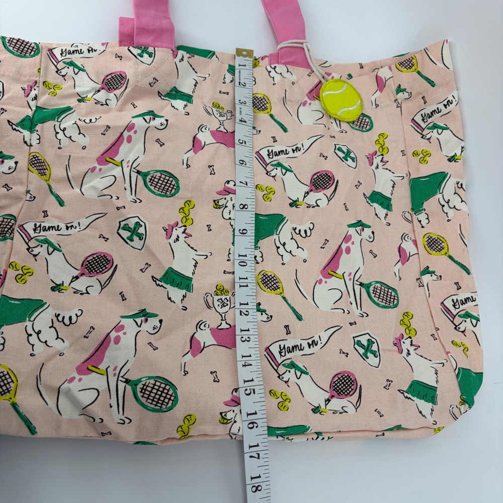 Tote Bag Pink One Size Tennis Dog Print Cotton Canvas Shopper - Picture 6 of 6